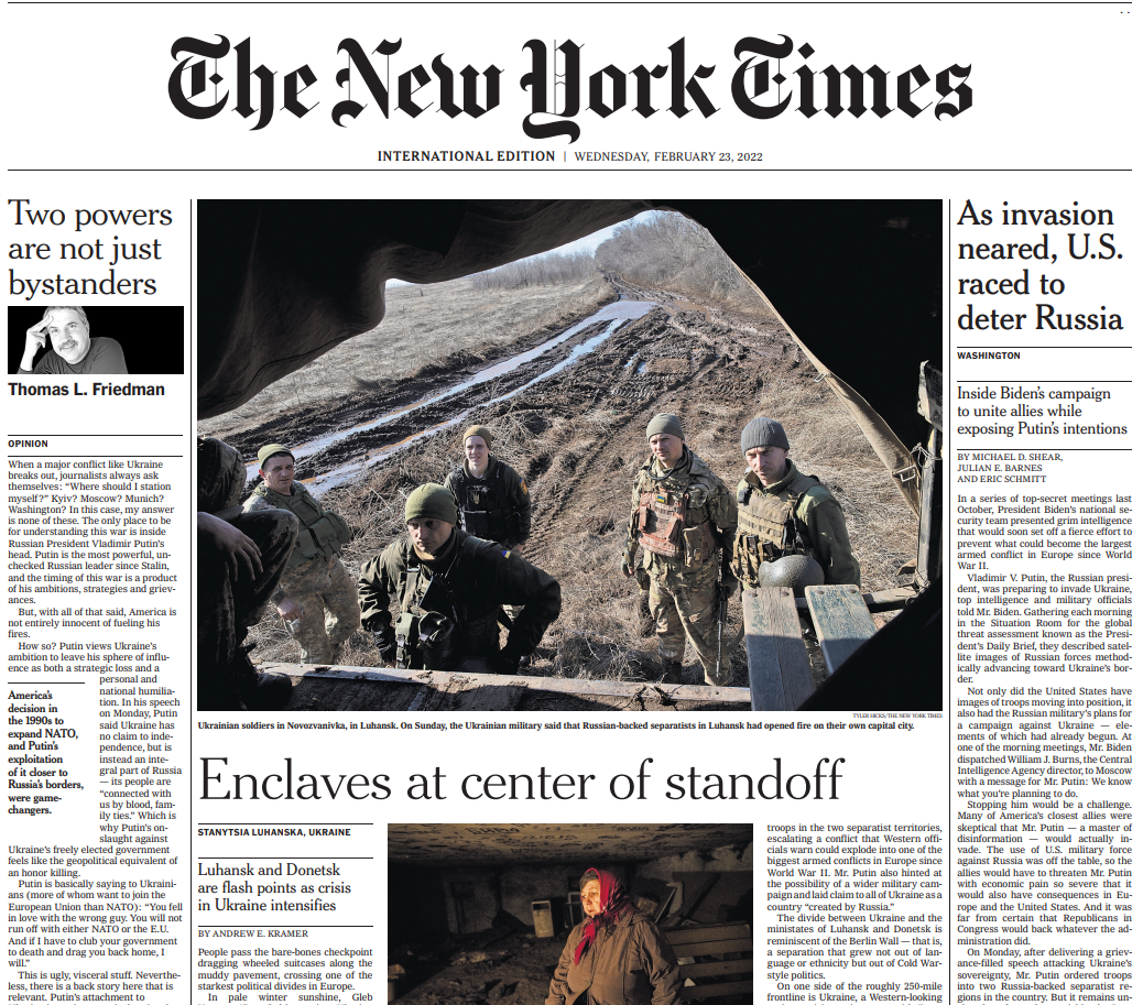 headlines NYT 20220223